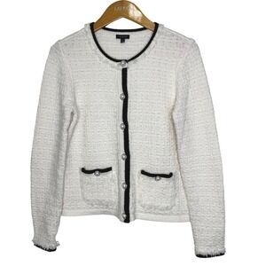Talbots Tweed Lady Jacket White/Black Button Front Small